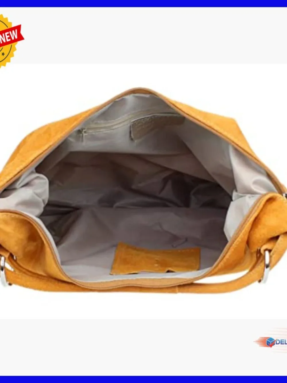 Oversized Genuine Suede Leather Hobo Shoulder Bag with Zipper